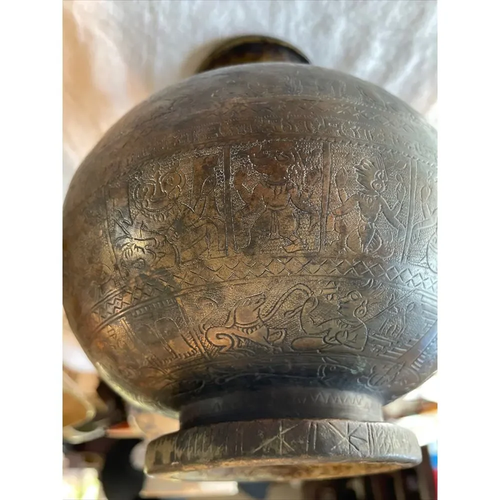 Antique Hindu Religious Holy Water Pot Deity God Engraved
